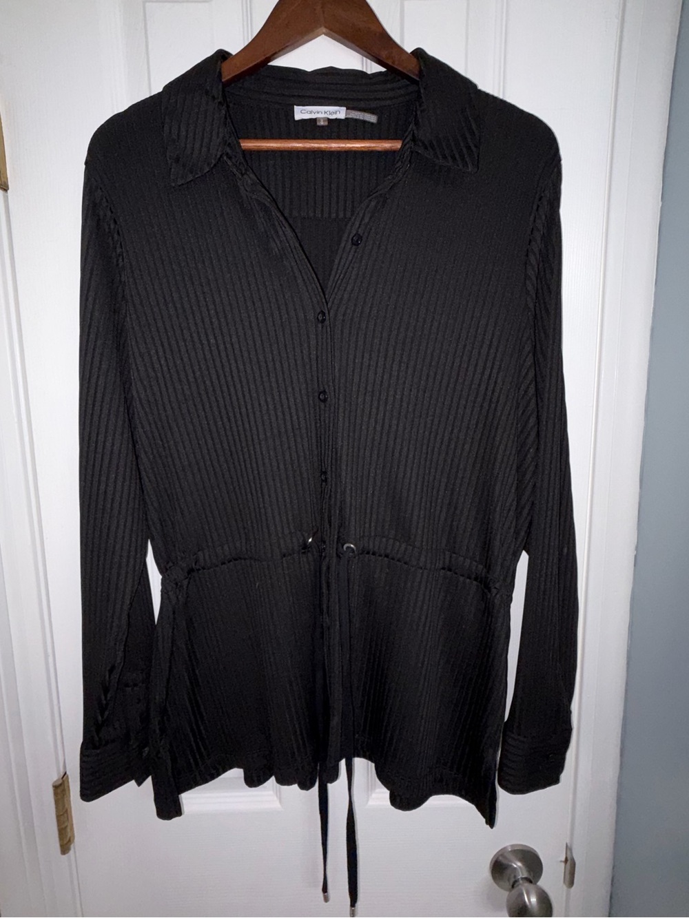 Calvin Klein Black Ribbed Long-Sleeve Drawstring Shirt